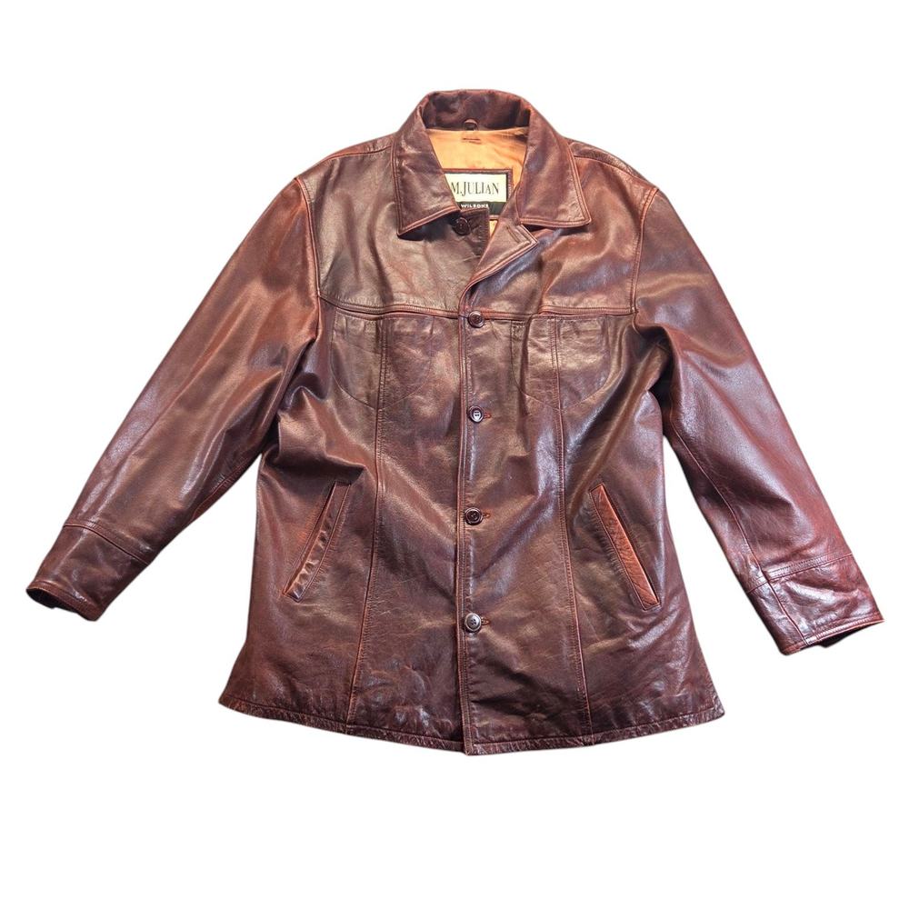 Vtg 90's WILSONS‎ Leather PATINA Coat LARGE JULIAN Brown Baggy Heavy Jacket